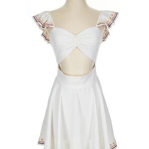 Tularosa White Backless Dress with Embroidered Accents